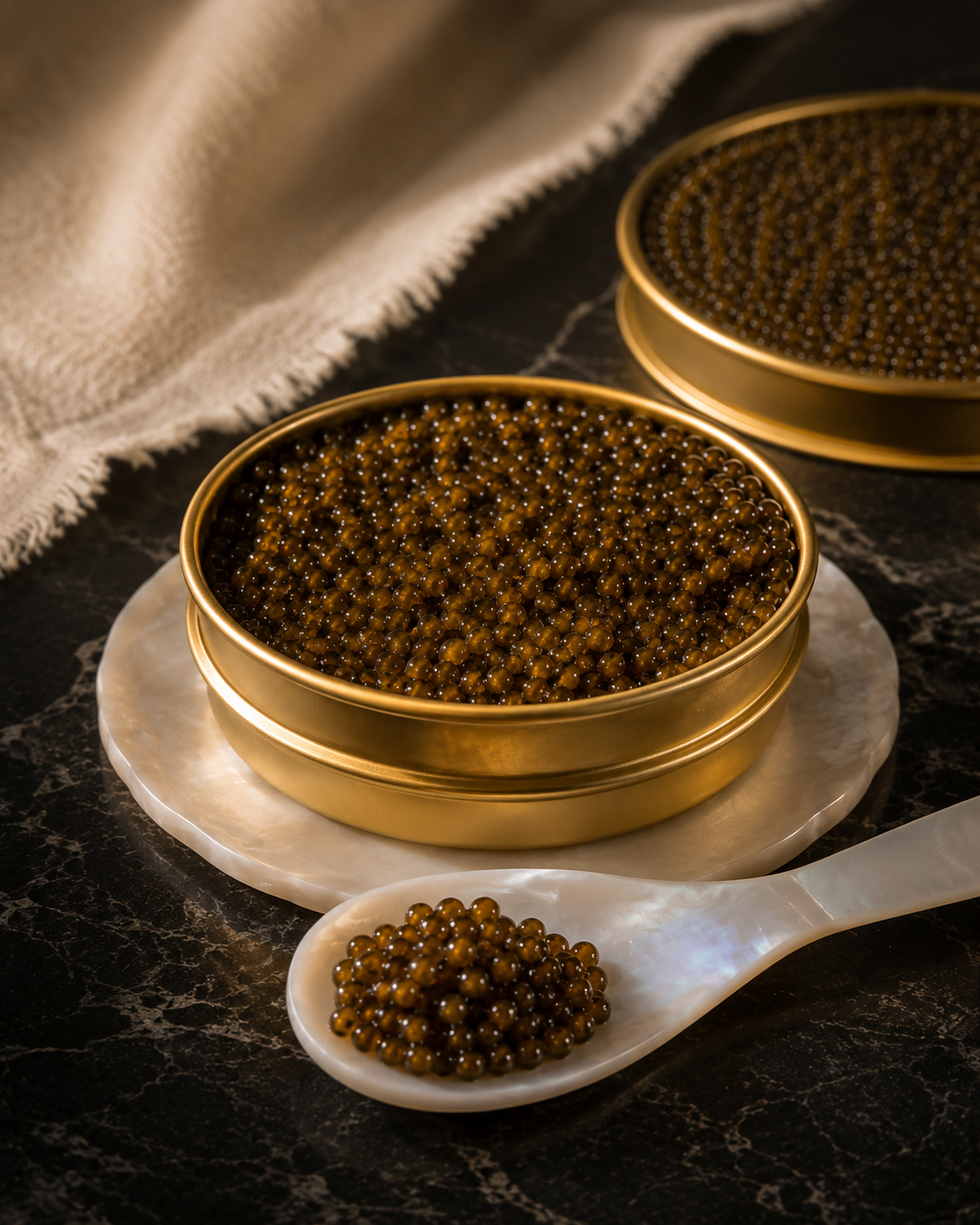 Dégustation de caviar Kviar à la cuillère en nacre